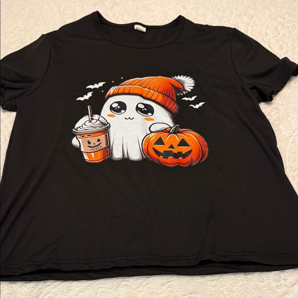 Cute Halloween Ghost Tee with Pumpkin & Cozy Beanie